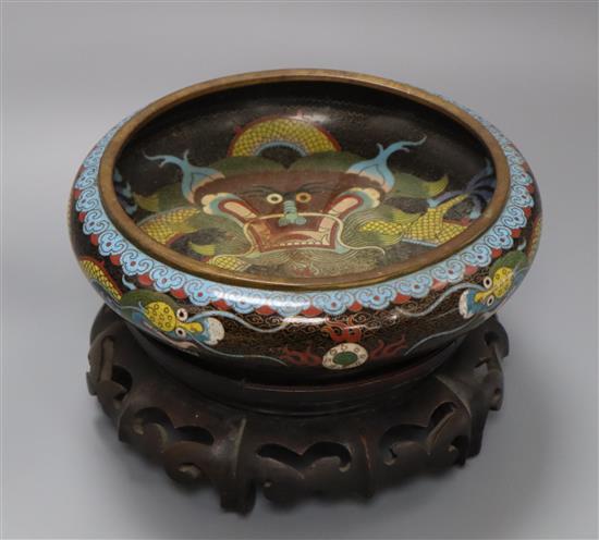 A Chinese cloisonne enamel dragon bowl and stand diameter 19cm